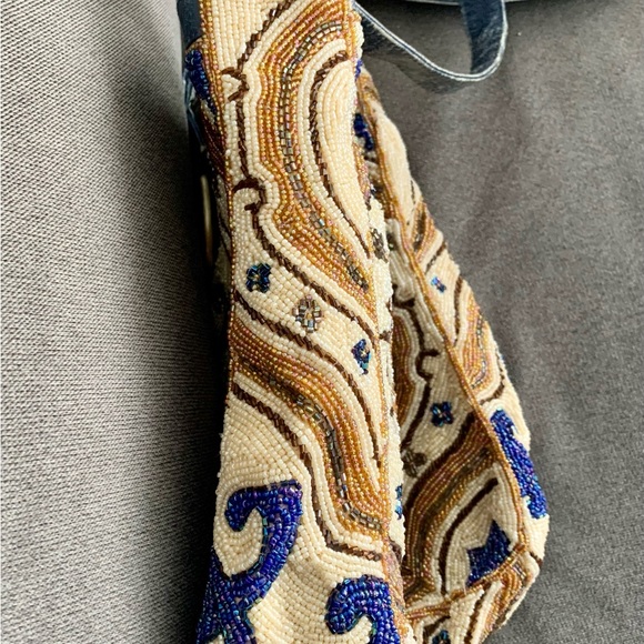 Christiana Beaded Blue/Ivory/Brown Shoulder Bag - Picture 3 of 16